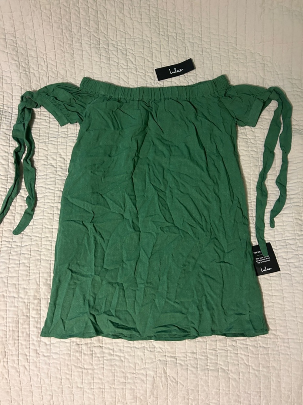 Lulus Green Off-Shoulder Tie-Sleeve Dress - XS